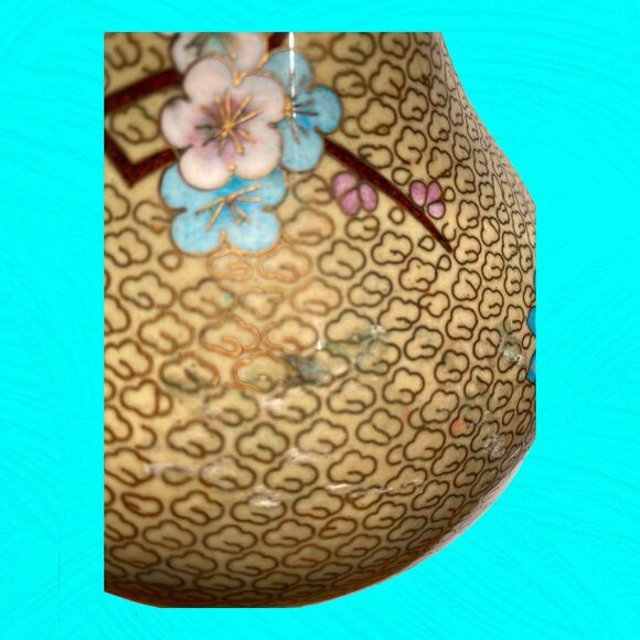 Vintage Asian Cloisonne Vase Bottle Bird Cherry Blossoms 9" Tall READ - Picture 7 of 11